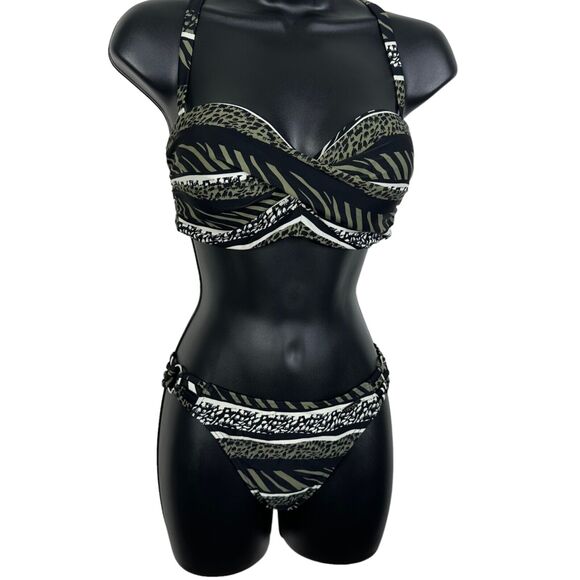 NWT Bruno Banani Mixed Animal Print 2 Piece Bikini Swim Suit - Picture 1 of 15